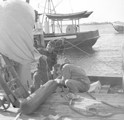 Elmer Barstow working on deck of Balanus