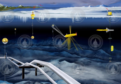 Illustration drawn for Bill Curry depicting Arctic research.