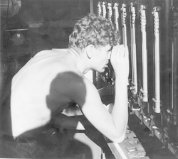 Eugene Krance reading Nansen bottle thermometers