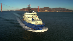 Aerial view of R/V Neil Armstrong as she transits into San Francisco Bay.