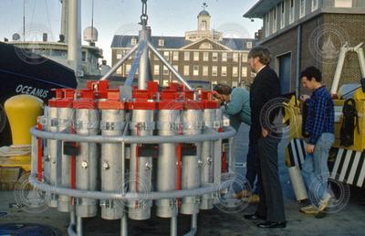 Jim Broda and Mike Purdy with NOBEL at the WHOI dock.