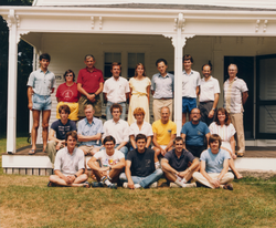 1985 Geophysical Fluid Dynamics program group on front porch of Walsh cottage.