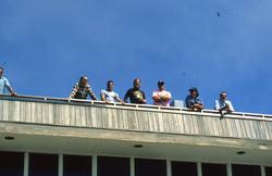 People watching Joint Program Commencement from Iselin rooftop.