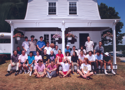 1993 Geophysical Fluid Dynamics program group photo on porch of Walsh Cottage.