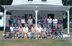 1994 Geophysical Fluid Dynamics program group photo on porch of Walsh Cottage.
