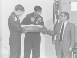 John Steele with two shuttle orbitor Atlantis astronauts.
