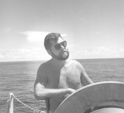 Mike Palmieri aboard the Atlantis II with calm seas