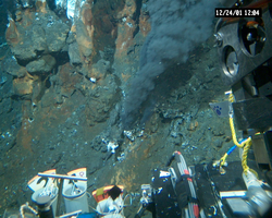 Hydrothermal vent smoker viewed during Alvin dive 3738.