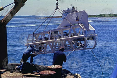 Argo imaging sled undergoing dock tests at WHOI.