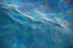 Oil seep traces at the ocean water surface.