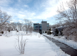 Watson Lab walkway after snow fall.