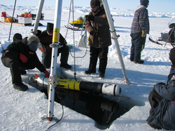 Deployment of REMUS 100 through ice in Barrow, Alaska.