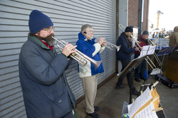 The WHOI brass band playing at the R/V Oceanus departure.
