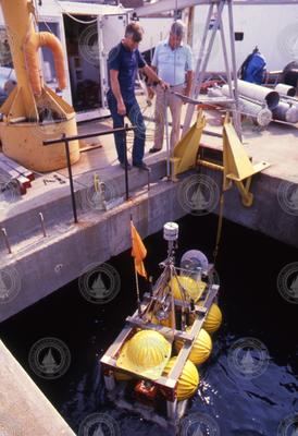 Beecher Wooding and Robert Handy testing OBS equipment at the dock.