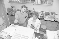 Dan Repeta and  Kathyryn Knudsen-Smith working in Fye Lab.
