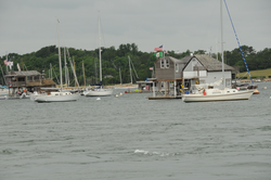 Great Harbor house boats in Woods Hole, MA.