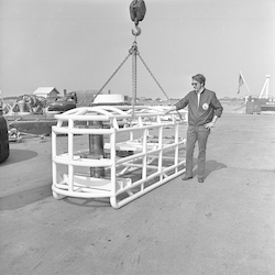 ANGUS vehicle on the WHOI dock during testing.