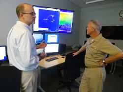 Peter Brickley briefing VADM Tom Rowden on OOI glider operations.