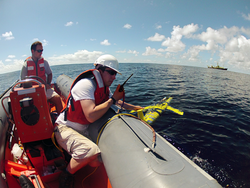 Researchers launching an AUV glider on a mission.