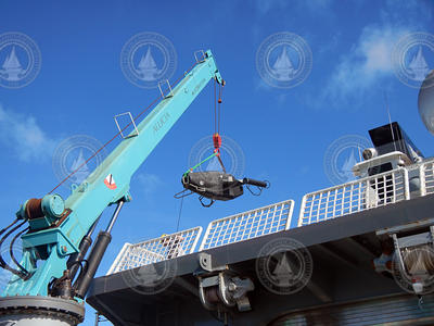 VPR suspended from a crane during the load onto Alucia.