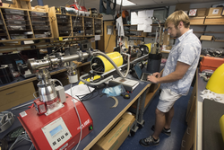 Zachary Duguid working on a Slocum glider in the lab.