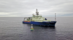 R/V Neil Armstrong approaching an Irminger Sea Global Array mooring.