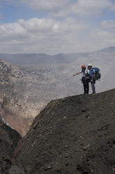 Ken Sims and Dennis Jackson looking out over the vast volcano before the climb.
