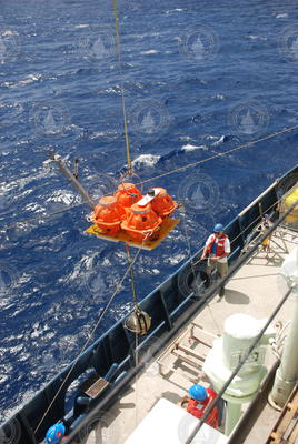 Ocean bottom seismometer recovery operations.
