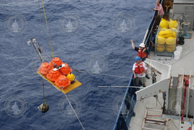 Ocean bottom seismometer recovery operations.