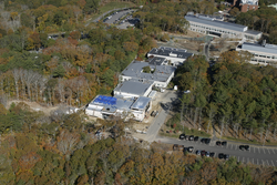 Aerial view of McLean Building.  Marine Research Facility is in the background.