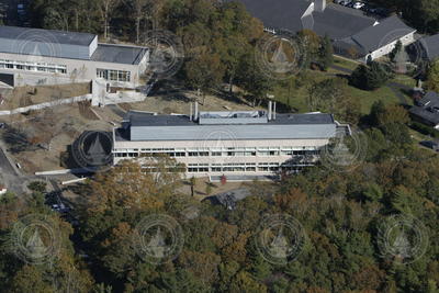 Aerial view of the Stanley W. Watson Laboratory foreground and the Marine Research Facility.