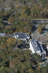Aerial view of the Stanley W. Watson Laboratory (in foreground), and the McLean Laboratory.