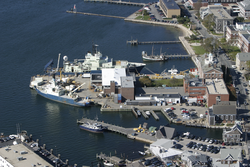 WHOI dock with Oceanus in foreground and Atlantis in the background.