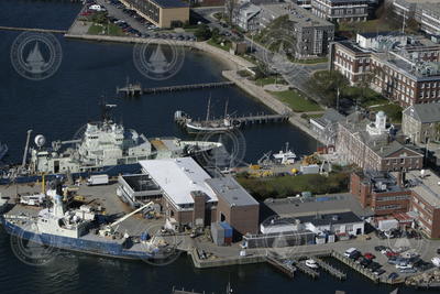 WHOI dock with Oceanus in foreground and Atlantis in the background.