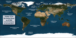 Map showing radiation measurements in the ocean.
