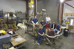 The DSV Alvin 2005 overhaul team perched on the sub frame.