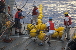 Mooring components are recovered to the deck of Atlantic Explorer.