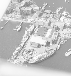 Aerial views of WHOI dock facilities, Woods Hole.