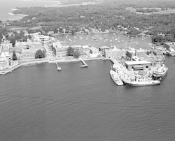 Aerial view of Woods Hole and Eel Pond.
