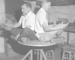 Henry Stommel and Lou Howard demonstrate the effect of rotation on seawater.