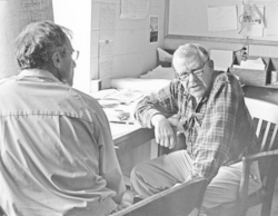Long-time colleagues George Veronis and Henry Stommel in discussion.