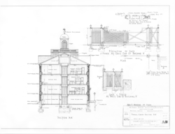 End cross section drawing of original WHOI (Bigelow Building).