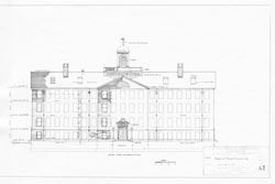 North Elevation drawing of original WHOI (Bigelow Building).