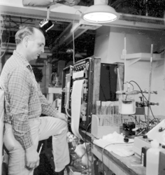 Stanley Watson working in the lab on R/V Chain.