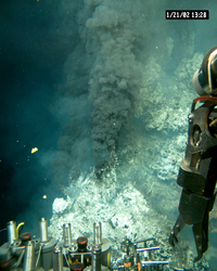 A hydrothermal vent black smoker taken during Alvin dive 3758.