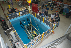 Deep-See suspended underwater in the pool as researchers run tests.