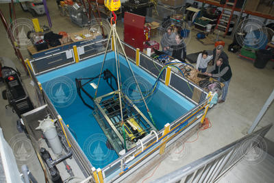 Deep-See suspended underwater in the pool as researchers run tests.