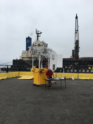 Emerson Hasbrouck preparing a Stratus buoy in Valparaiso for deployment.