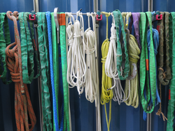 Colorful straps and lines for a variety of rigging uses.