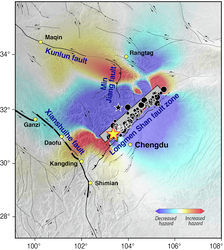 Diagram of earthquake along Longmen Shan fault in China.
